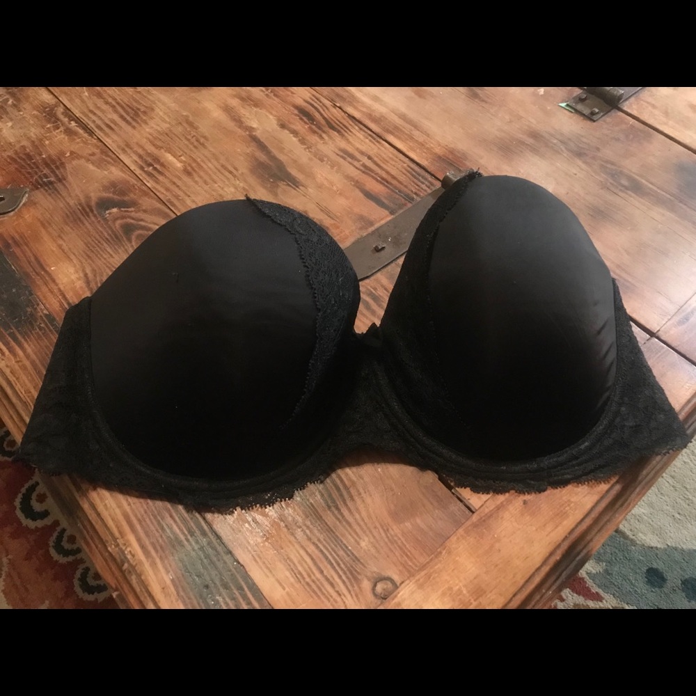Victoria secret black & lace strapless bra sz 36DD